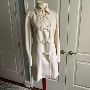 J. Crew Cream White Wool Coat Ornate Knot Closure Size 6